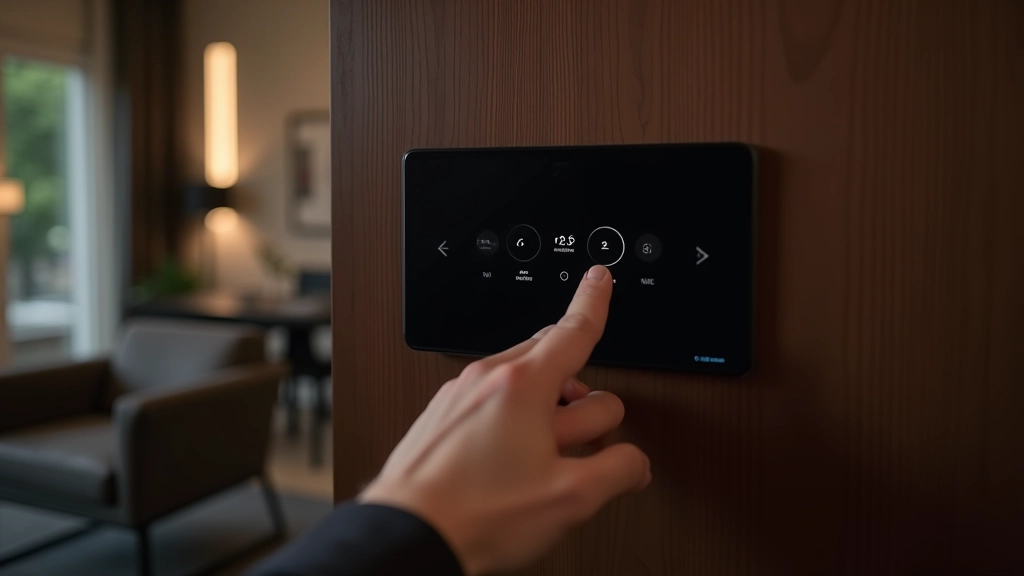 Pannello di controllo smart integrato in legno scuro, design elegante minimalista