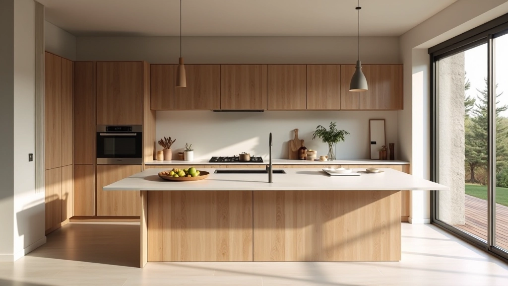 Cucina moderna con elementi artigianali italiani, legno massello e finiture di qualità in spazio contemporaneo