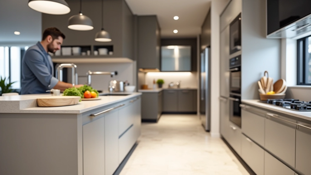 Cucina moderna con integrazione tecnologica, elettrodomestici smart e controlli invisibili